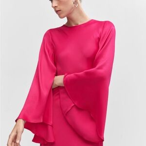 Mango Flared Sleeves Satin Dress